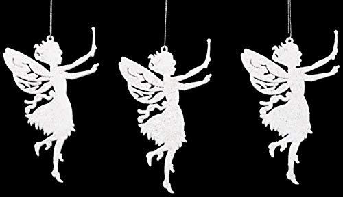 Christmas Concepts® Pack Of 3-14cm White Glitter Faries Hanging Decorations - Christmas Tree Ornaments - Fairy Decorations