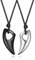 JSDDE 2 Stück Edelstahl Wolfszahne Anhänger mit einstellbar Lederkette Pärchen Kette Cool Speer Gebiss Anhänger Paar Freundschaftskette für Frauen Männer (Schwarz+Silber)