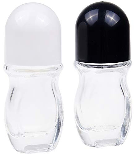 Kare & Kind Bouteilles de déodorant à bille vides rechargeables en verre (paquet de 2) anti-fuites 1.7 Oz (50 ml) avec des autocollants - Bouchon torsadé pour déodorant naturel fait maison