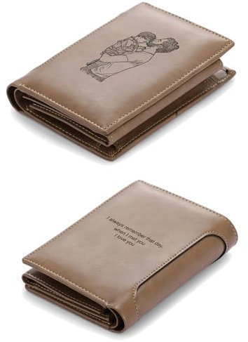 lorajewel Personalisierte Geldbörsen für Männer Leder Portemonnaie mit Foto Text Herren Brieftasche Geschenke für Vatertag Valentinstag Weihnachtstag (B)