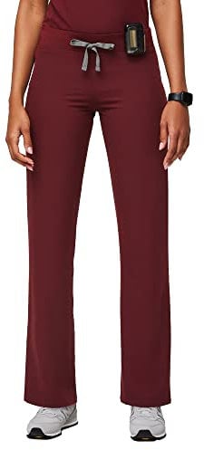 FIGS Livingston Basic Scrub Hose für Damen – Yoga-Bund, 2 Taschen, Klassische gerade Passform für Damen, Burgunder, X-Small Hoch