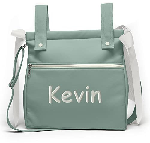 Bolsa panera de polipiel personalizada con nombre bordado - Bolso carro - Talega carrito de bebé - Verde menta - Nenel