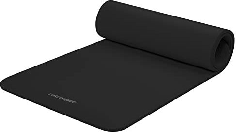 Retrospec Solana Yogamatte, 1,27 cm dick, mit Nylongurt für Damen und Herren, rutschfeste Trainingsmatte für Yoga, Pilates, Stretching, Boden- und Fitness-Workouts, Schwarz