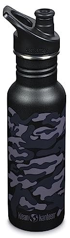 Klean Kanteen Classic Narrow 18oz (w/Sport Cap) Botella, Unisex Adulto, Camuflaje Negro, 18 oz
