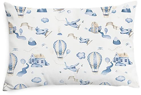 Amilian Kissenhülle, Zierkissenbezug, Kissenbezug ca. 60x40 cm; Deko; für Kissen, Kopkissen oder Dekokissen; für Sofa, Schlafzimmer, Wohnzimmer, als Dekoration; 100% Baumwolle Ballons Flugzeuge