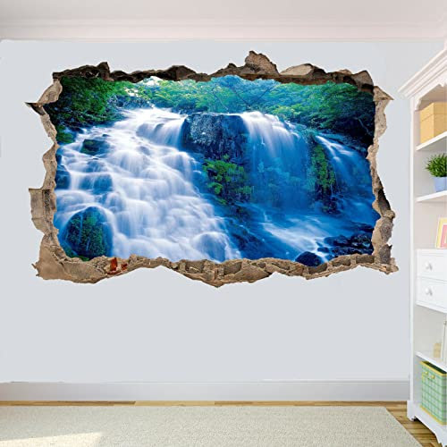 WATERFALL IN RAIN FOREST 3D SMASHED WALL STICKER ROOM DECORATION DECAL MURAL