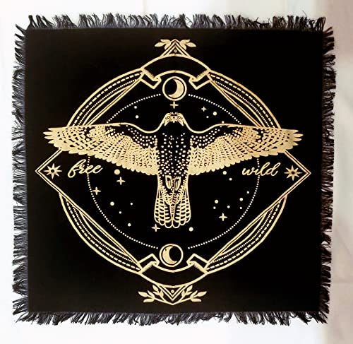 INDACORIFY Altar-Tischdecke mit Fransen Alter Tarot Hexerei Spread Tischdecke Meditations-Spirituelles heiliges Tuch 18 x 18 Zoll (Goldene freie Wilde Eule)