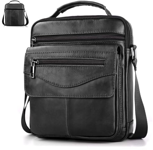 BAGZY Umhängetasche Herren Leder Schultertasche Mann Echtes Leder Umhängetasche Crossbody Bag Messenger Bags Tasche Brustbeutel Herren Handtasche Geschenke für Männer,Schwarz