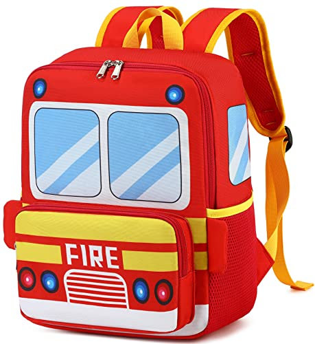 Kinder-Rucksack für Jungen und Mädchen, Vorschul-Büchertaschen, 3D-Cartoon-Tagesstätte, Kleinkind-Taschen, Feuerwehrauto, Large, Modern