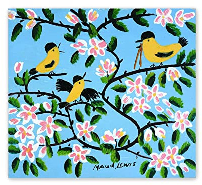 Kunstdruck auf Leinwand, Motiv: Drei gelbe Vögel von Maud Lewis; Reproduktion auf Leinwand, Wandkunst, Bilder für Wohnzimmer-Dekor, 30 x 30 cm, rahmenlos