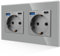 JIMEIDA Enchufe doble con USB 20 W, carga rápida en gris, 16 A, cristal Schuko con conector USB y puerto tipo C, enchufe de pared empotrado, 157 x 86 mm, 250 V, 2 enchufes
