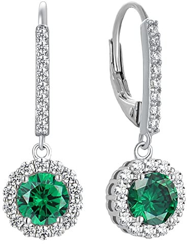 YL Damen Ohrhänger 925 Sterling Silber Mai Geburtsstein Smaragd Runden Tropfen Ohrringe