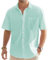J.VER Mens Linen Shirts Short Sleeve Summer Casual Holiiday Beach CottonRegular Fit Button Down Shirt with Pocket Mint Green L