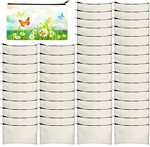 Legigo 50 Stück Blanko-DIY-Basteltasche aus Segeltuch für Bleistifte, blanko, Make-up-Taschen, beige-Canvas, Kosmetiktasche, Mehrzweck-Kulturbeutel, Segeltuch, Reißverschluss-Taschen (21,6 x 12,7 cm)