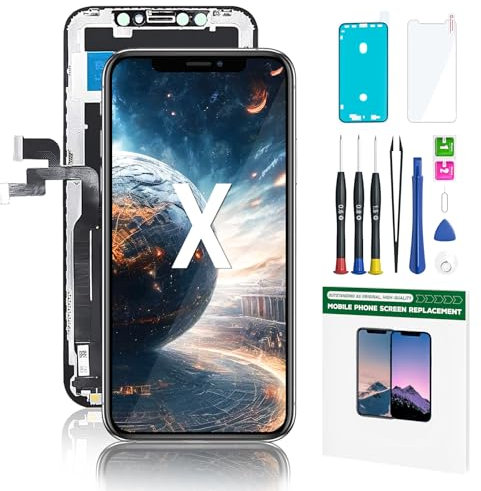 YOXINTA für iPhone X Display 5.8'', iPhone X LCD Bildschirm Ersatz Digitizer Assembly, 3D Touch, Face ID, Kleber, Bildschirmschutz, Reparaturwerkzeug, Kompatibel mit Modell A1865, A1901, A1902