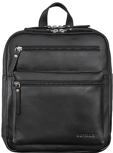 ROYALZ 'Baltimore' Vintage Lederrucksack Mittel-Groß - Echtleder Rucksack für Damen und Herren, Farbe:Schwarz