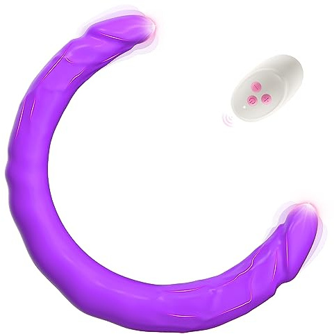 ROSYROSY Vibrating Double Ended Dildo for Lesbian Sex Toys - 15.7 Inches Relistic Strapless G Spot Dildos Wireless Silicone Fake Penis with 10 Vibration for Couple Anal Play Adult Toys & Games