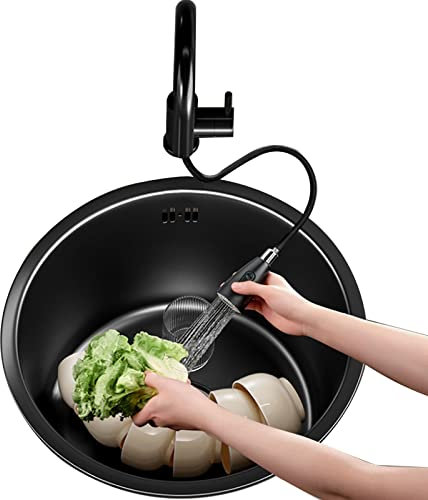 WJYCGFKJ Fregadero de Cocina Fregadero de Barra Redonda Fregadero Redondo de Acero Inoxidable Negro Fregadero de cafetería Fregadero pequeño Incorporado (Color : Black, Size : 40cm(B))