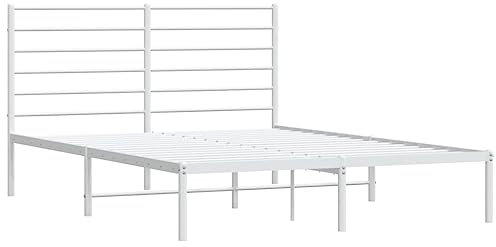 Tidyard Bettgestell mit Kopfteil Bett Metallbett Schlafzimmerbett Bettrahmen Lattenrost Schlafzimmermöbel Metallbettrahmen Metallbettgestell 160 x 200 cm (B x L) Stahl Weiß