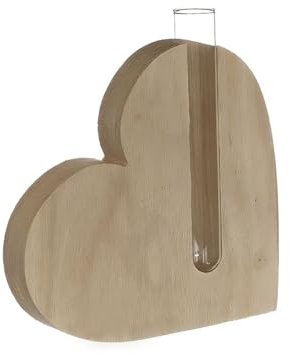 NaDeco Deko Herz mit Reagenzglas 14x 2,8 x 13 cm | Deko Vase | Dekovase mit Holzständer | Holz-Herzvase | Holz-Herzvase | Tischdeko Valetinstag | Hochzeitsdeko