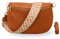 BRISE Bauchtasche Damen Echtleder AFIA Gold Handgemachte Umhängetasche Crossbody Bag mit Ledergurt + Optionalen Breiten Gemusterten Riemen 3 Fächer Hüfttasche Made in Italy (Cognac Braun-Gold 3)