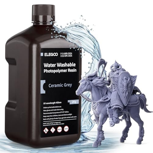 ELEGOO Resina 3D Lavable con Agua, 2kg Resin 3D Printer 405nm UV Curado Rápido, Resina 3D 2000g para Impresora 3D LCD/DLP/MSLA, Resina Fotopolímero con Alta Precisión y Bajo Olor, Gris Arcilla