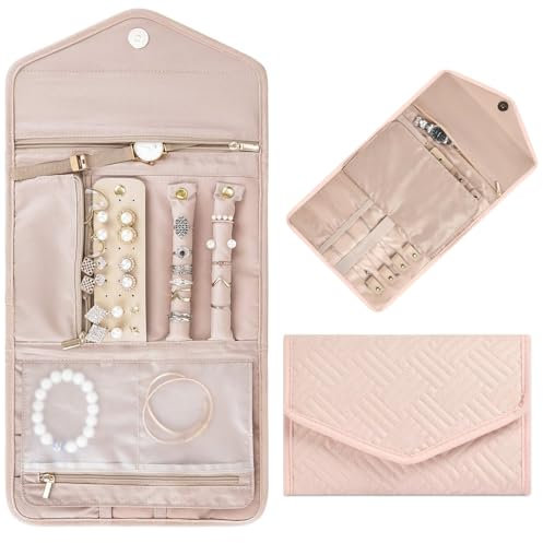 Aucuu Schmuckroll Organizer Tasche,Faltbar Reise Schmuck Organizer, Schmuckrollen Tragbare,Travel Schmuckaufbewahrung Tasche für Ohrring Ringe Halsketten Uhren Armbänder Broschen