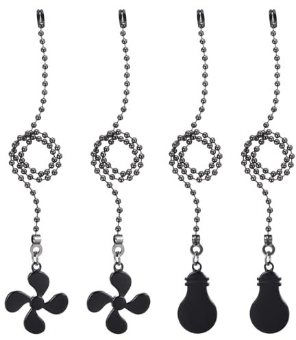 PATIKIL Set di Catenelle Ventilatore Soffitto da 13 Pollici, 4 Pezzi Catene Sfera con Ornamento Estensore Lampadina Decorativa Cavo Ventilatore Lampade Soffitto, Colore Nero