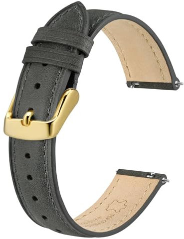 BISONSTRAP Elegante Leder Uhrenarmband, Schnellverschluss, Uhrenarmbänder für Damen und Herren, Kompatibel mit Uhrenanstößen von 18mm, Dunkelgrau (Goldene Schnalle)