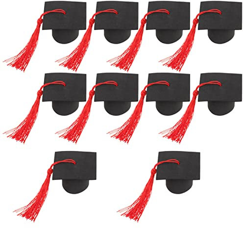 TEHAUX 10pcs Cake Mini Trencher Caps, Mini Graduation Season Souvenir Ornaments Congrats Grad Party Wine Bottle Topper Cake Decoration DIY Hairpin Making Accessory