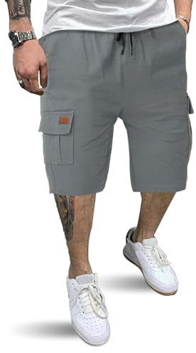 HMIYA Kurze Hosen Herren Cargo Shorts Baumwolle Bermuda Shorts Sommer Cargohose Herren kurz mit Taschen