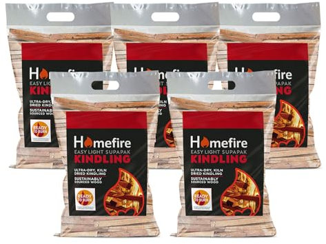 Homefire Sustainably Sourced Supapak Wood Kindling, for Wood Burners, Open Fires, Multi-fuel Stoves (5 Packs)