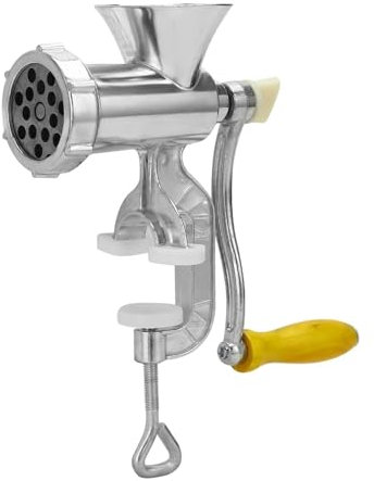 LJFIWY Hachoir à viande manuel 6 en 1 en alliage d'aluminium - Machine de remplissage de saucisses avec poignée en bois - Moulin à viande pour le broyage de viande et de légumes et le remplissage de