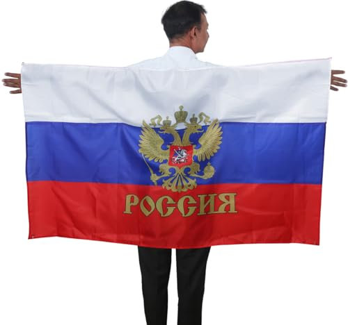 Sonia Originelli Fan Umhang Poncho Fahne Flagge zum Umhängen Fanartikel WM EM Farbe: Russland mit Wappen