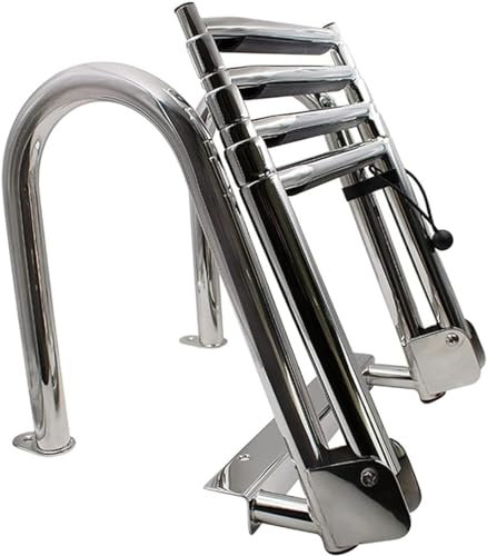 YYingYYue Stainless Steel Swimming Ladder, Telescopic Boat Ladder, 4 Steps Ladder, Foldable Boat Pool Ladder, Swimming with Large Handrails for Pool/Boat