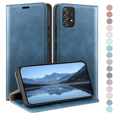 HUOUH für Samsung Galaxy A52/A52S Hülle mit RFID Schutzhülle aus Lederhülle Handyhülle,360 Grad Schutz Case,Kartenfach Leder ständer Handy hülle für Samsung A52 Klapphülle Wallet Cover Hellblau