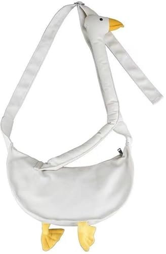 Silly Goose Bag, lustige Gänse-Leinen-Umhängetasche, verstellbarer Schultergurt, niedliche Segeltuch-Gans-Tasche, lustige Tier-Neuheit, Geldbörse, Umhängetasche für Mädchen, Jungen, Paare, weiß, 40cm