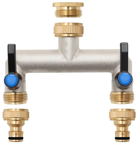 Distributore dell'acqua a 2 vie, in ottone Y connettore dell'acqua, adattatore da 3/4 pollici con 2 pezzi da 3/4 a 1/2 rubinetto per casa, cortile/lavatrice