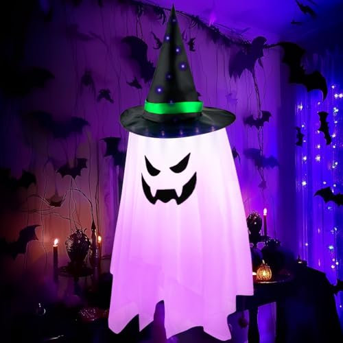 Fantasma Halloween da Appendere, Fantasma Halloween Con viola Luce LED, Halloween Ghost Windsocks, Manica a Vento Fantasma Halloween, Decorazioni Halloween da Giardino Halloween Festa