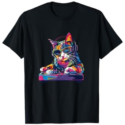 DJ Disco Cat Rave Party Katze lustige schwarze Techno Katze T-Shirt