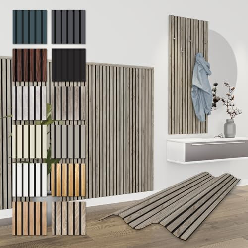 HEXIM Akustikpaneele 8 Stück 138,5x60cm Holz Comfort - flexible Holzpaneele Platten Lamellenwand Holz MDF Wandpaneele Lamellenverkleidung Wandverkleidung schalldämmend (6.64m² Sonoma Oak)