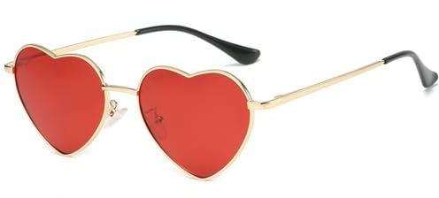 QVKUUT Vintage Herz Sonnenbrille Damen Polarisierte, Festival Herzform Sonnenbrille(Gold/Rot)