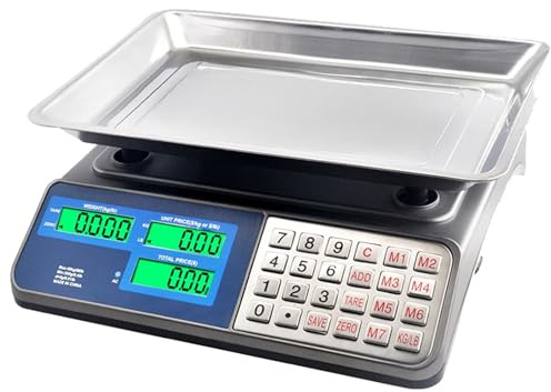 VOLTIX Professionelle geeichte elektronische Küchenwaage von 5 g bis 40 kg mit Teilung von 5 g – Lebensmittelwaage mit Batterie, LCD-Display und Tasten aus Edelstahl