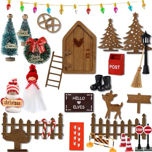 Cytecedx Wichteltür Set, 30 Stück Wichtel Zubehör für Weihnachten, Wichtel Baustelle, Weihnachtsdeko Weihnachtswichtel Tür Set für Kinder, Wichtel Deko Holz, Miniatur Feentür Ornament Set