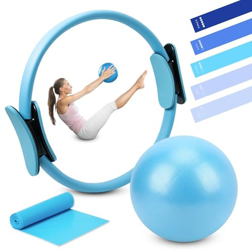 Kit Aro Pilates, kit pilates en casa, Aro pilates, Kit pilates, 5 Bandas Elasticas Fitness, Goma Elastica Pilates Accesorios, Kit Pilates en Casa para Ejercicio de Pilates Yoga, Accesorios pilates,