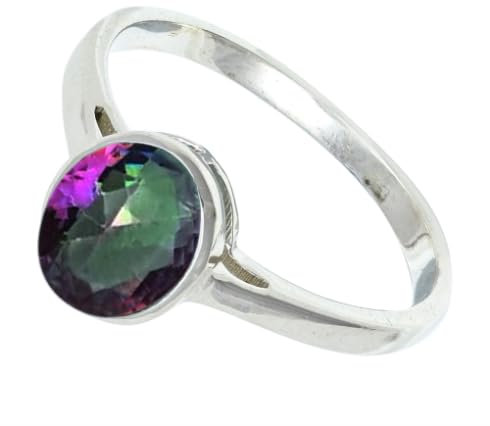 JEWELFORCE 925 Sterling Silber Mystic Topas Edelstein Ring Herren Damen Stein Bandring Alle Größen Ring Handgefertigter Schmuck JSR-1156AG_51 (16.2)