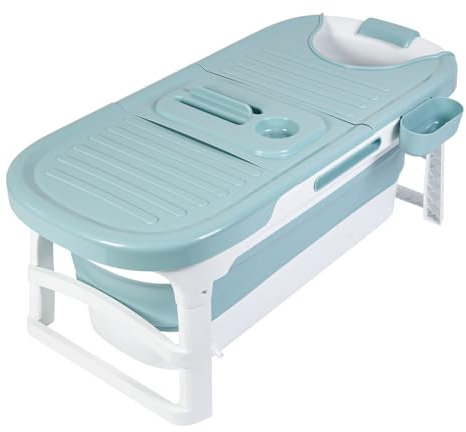 Bañera Portátil para Adultos y Niños - Plegable, Grande, Gruesa e Independiente - Con Tapa y Agua Caliente - Sauna de Spa Cálida (Azul)