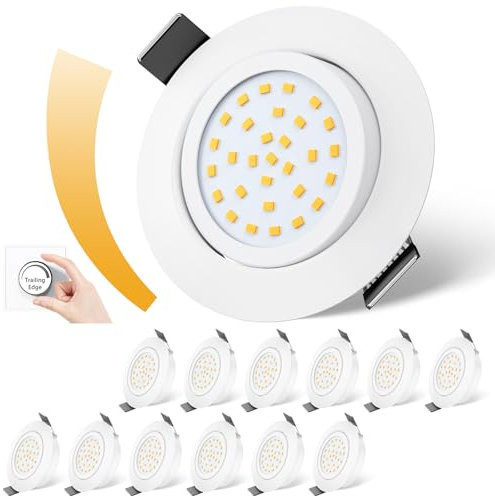 fosfor LED Einbaustrahler 230V Dimmbarer, 25mm Einbautiefe, 600LM, IP44 Spritzwassergeschützt, 5W Ersetzt 50W Halogenstrahler, 12er Set, Ideal für Küche, Badezimmer, Wohnzimmer (Warmweiß 2700K, Weiß)