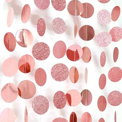 Larfraecy Papier Party Girlande 4Meter Champagne Rose Gold Glitter Star Polka-Punkte Garland Rund und Stern Papier Deko for Party Papiergirlande mit Reflective für Hochzeiten,Geburtstage (C)