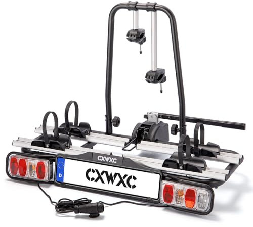 CXWXC Porte vélo électrique pour attelage de remorque 2 vélos, Charge utile maximale 60 kg, Porte-vélos d'attelage de remorque avec feu arrière